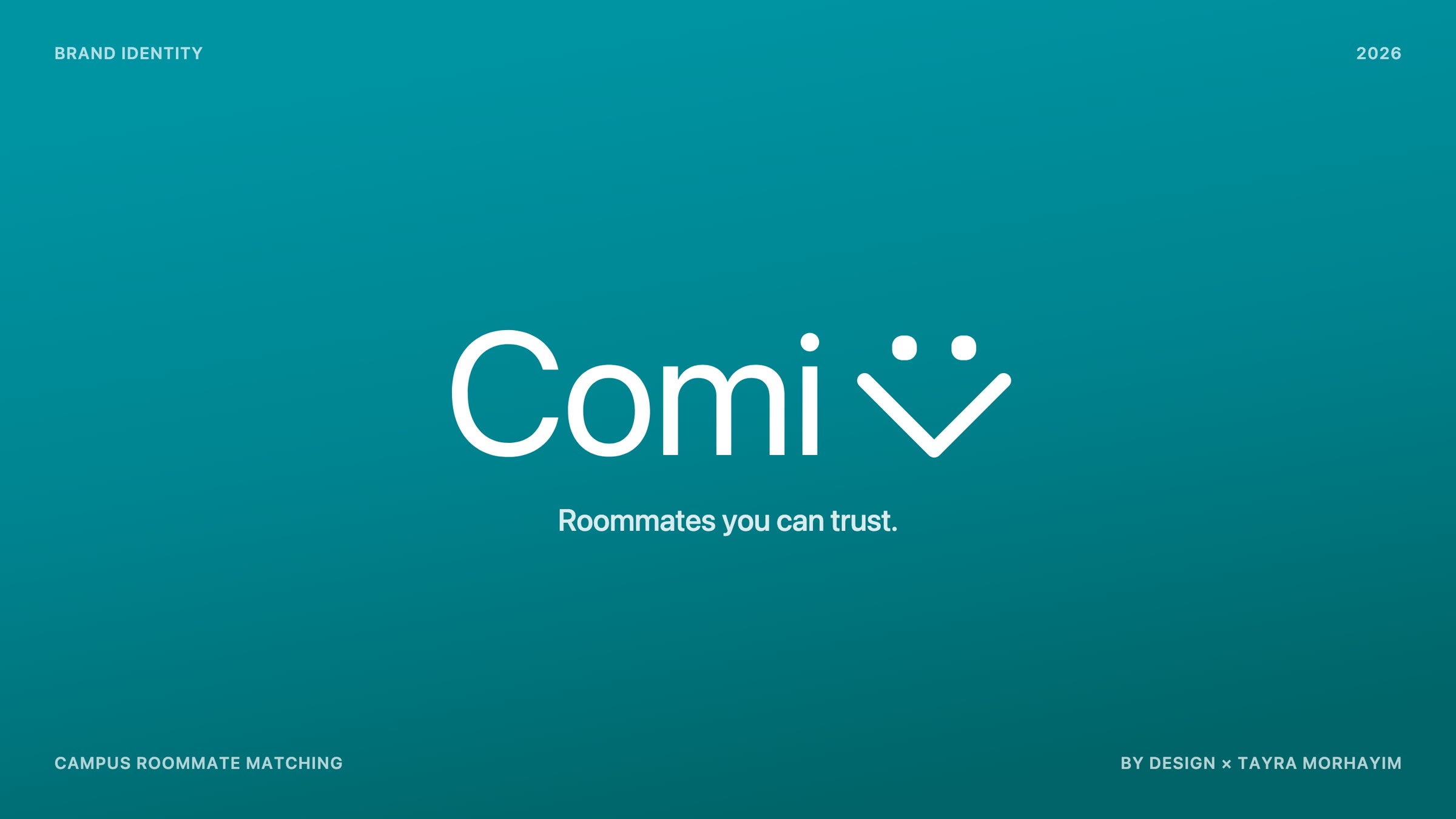 Comi lockup on teal with the tagline Roommates you can trust