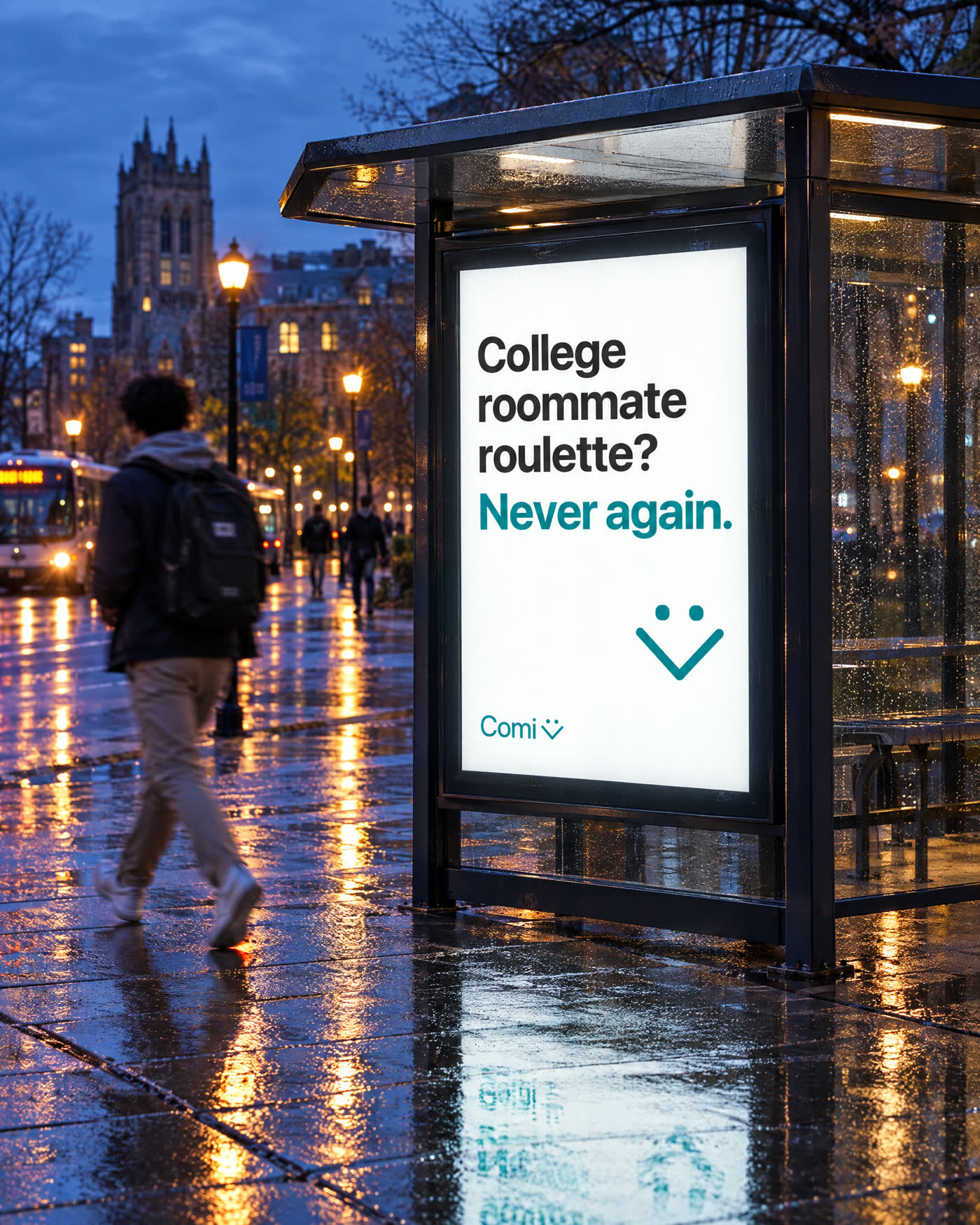 College roommate roulette? Never again. bus shelter ad on Commonwealth Avenue
