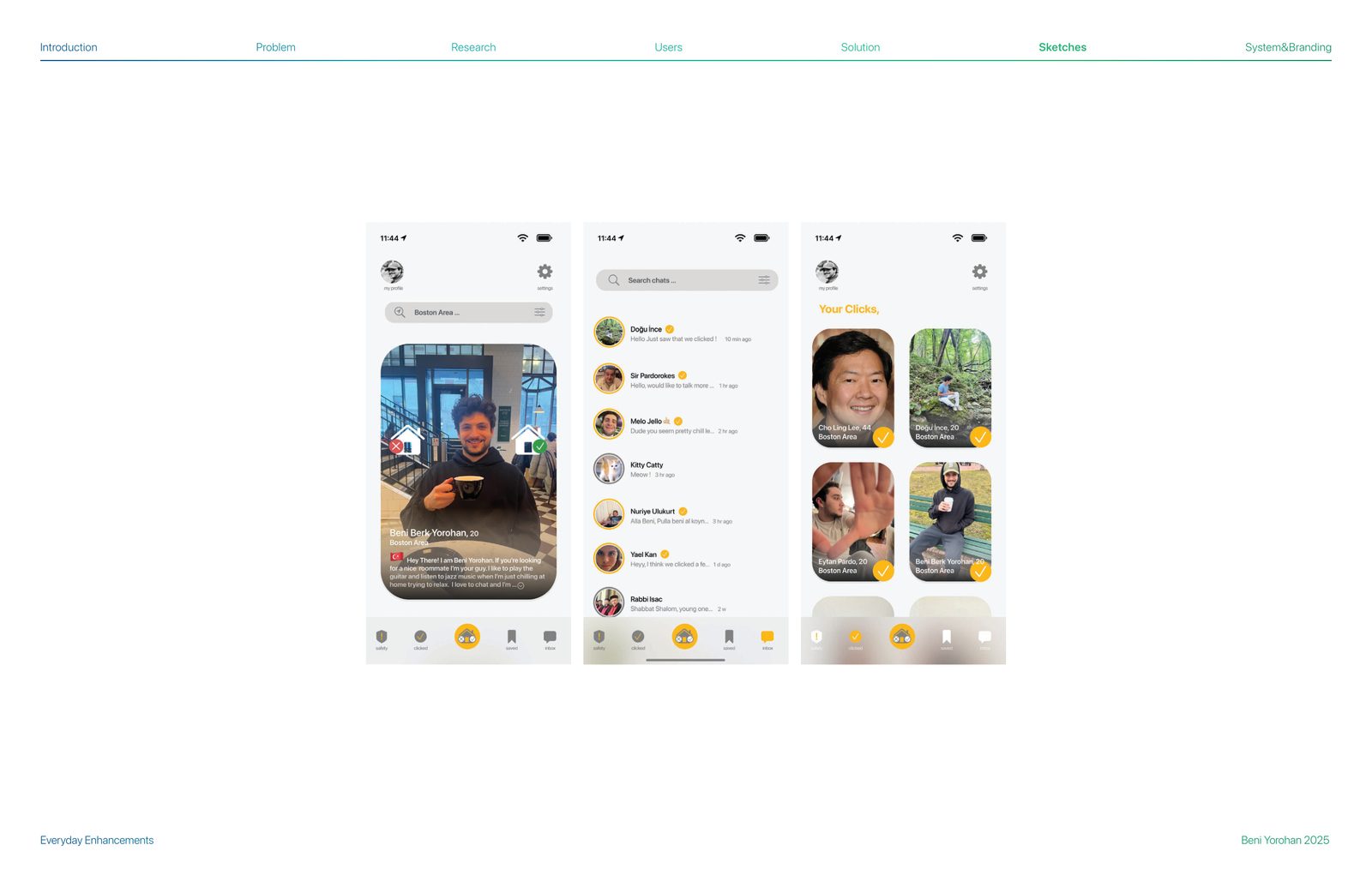 Early digital mockups — messaging interface