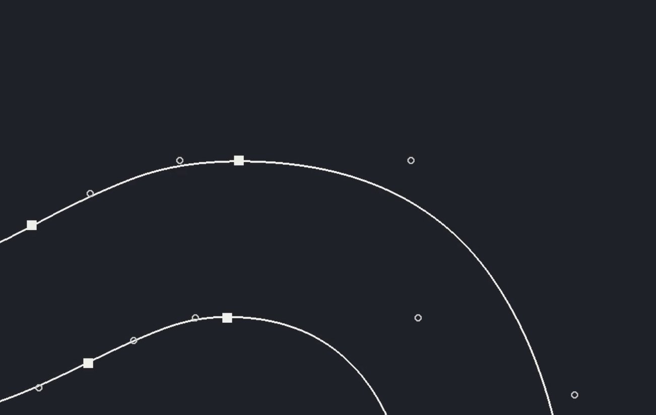 Bezier curve editing in Glyphs — dark interface close-up