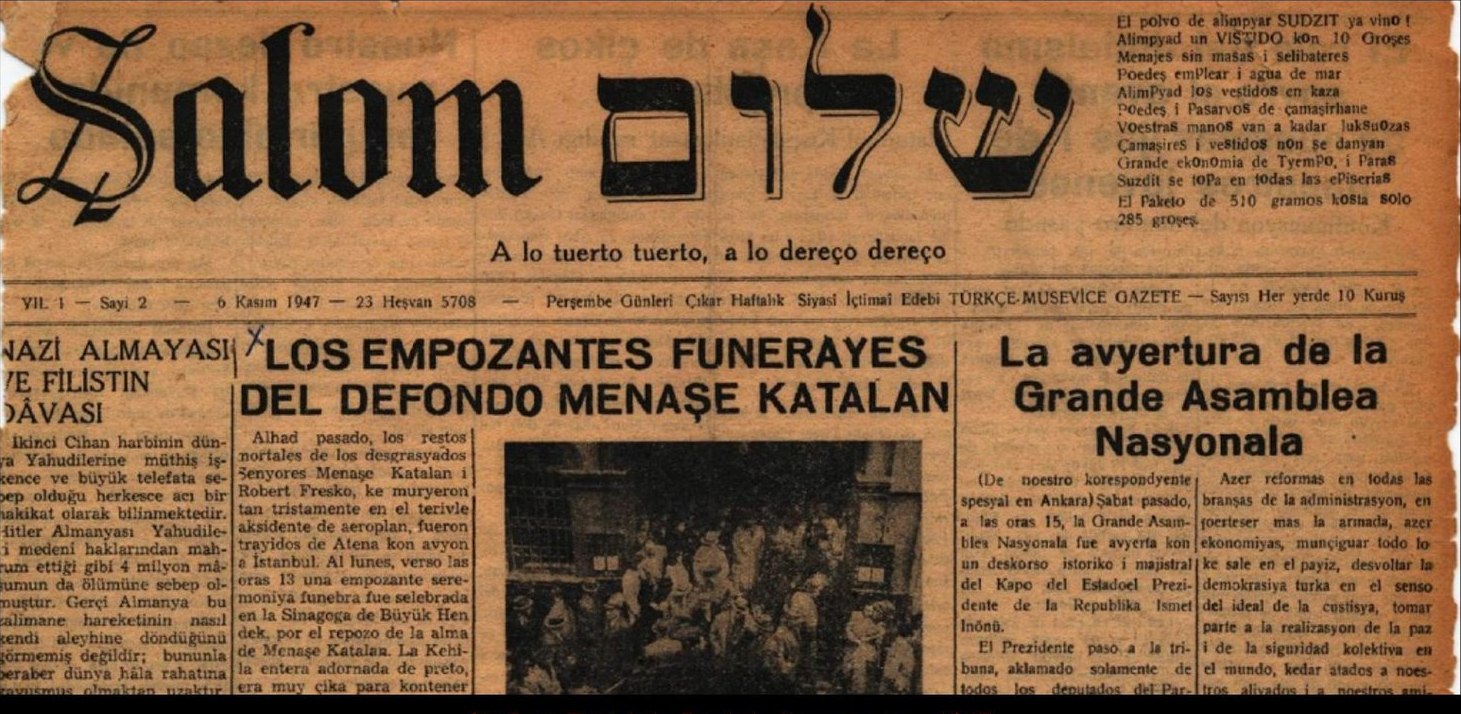 Şalom newspaper — Ladino front page