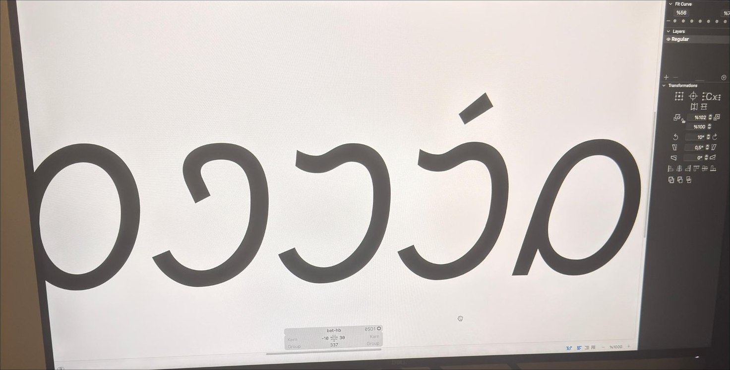 Digitization — letterforms photographed on screen in Glyphs