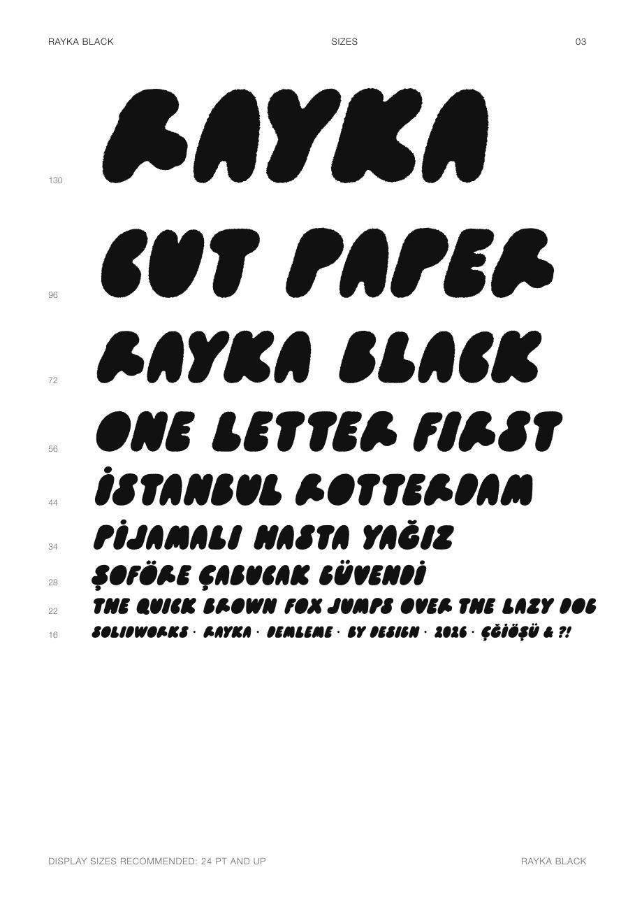 Rayka Black specimen — sizes