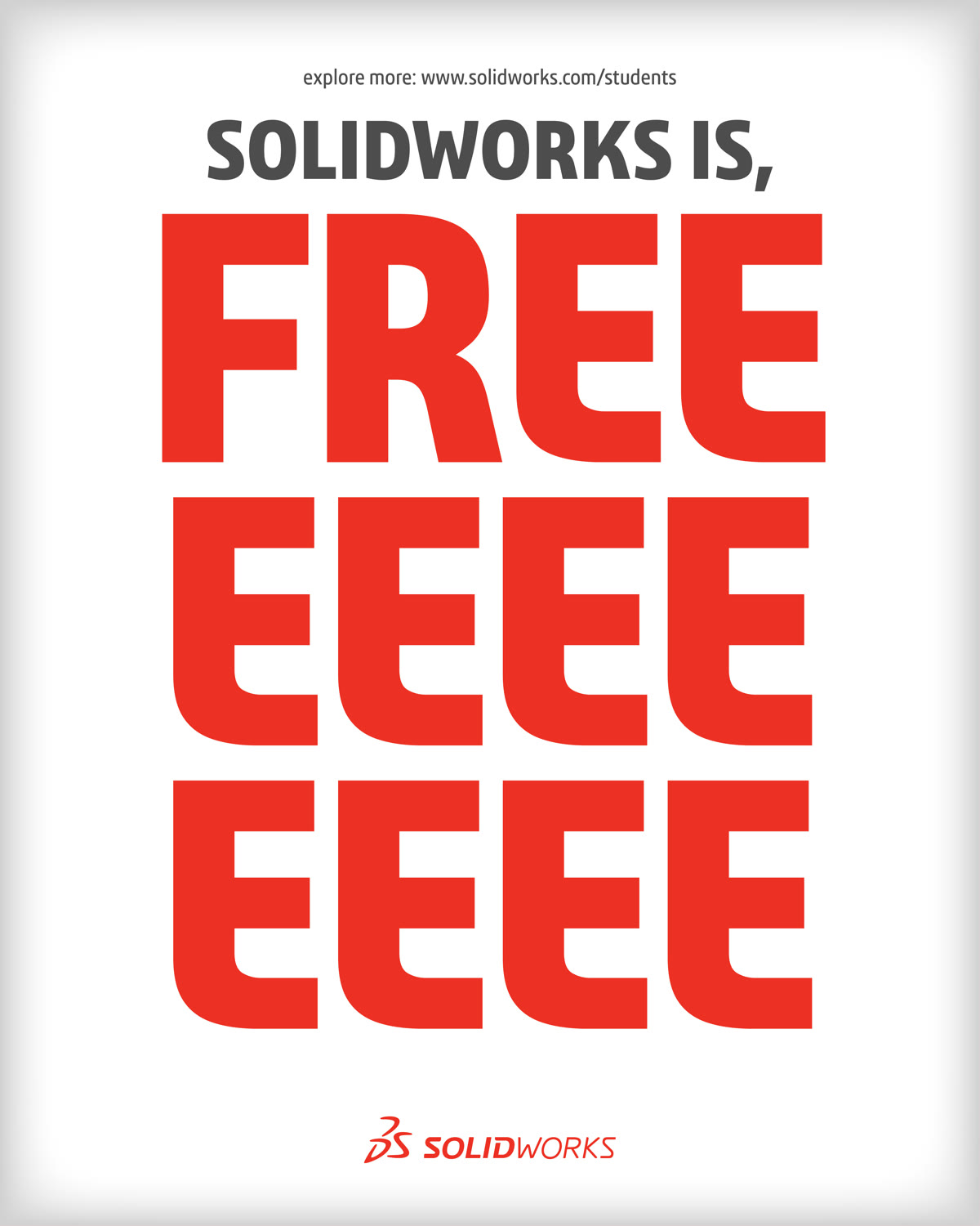 SOLIDWORKS is free — announcement carousel, slide 1
