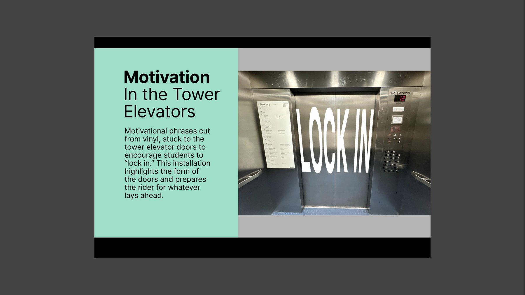 Elevator installation — LOCK IN