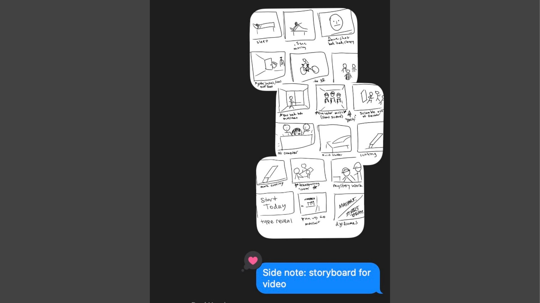 Video storyboard sketches